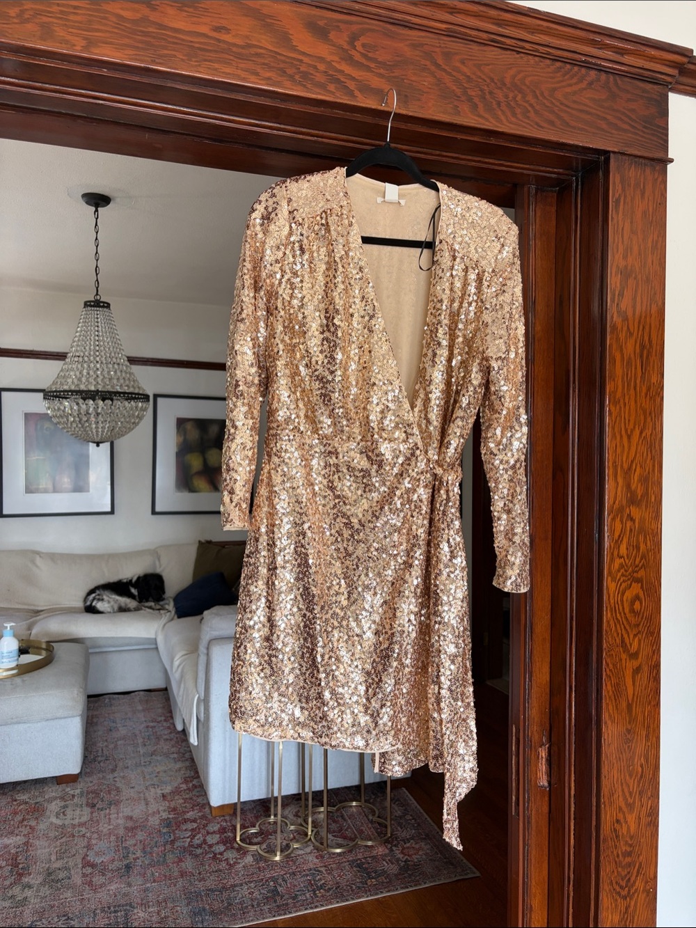 BRAND NEW H&M Gold Sequin Wrap Mini Dress